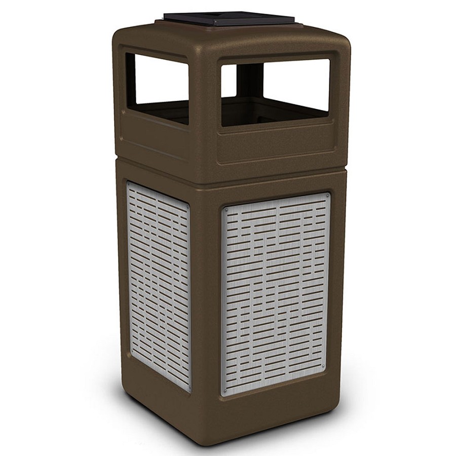 Commercial Zone Precision Series 42-Gallon Stainless Steel Horizontal Lines Paneled Waste Container With Ashtray Dome Lid Brown 