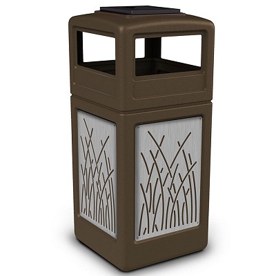 Commercial Zone Precision Series 42-Gallon Stainless Steel Reed Paneled Waste Container With Ashtray Dome Lid Brown 