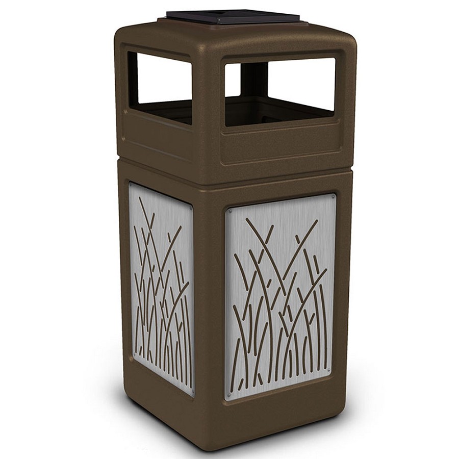Commercial Zone Precision Series 42-Gallon Stainless Steel Reed Paneled Waste Container With Ashtray Dome Lid Brown 