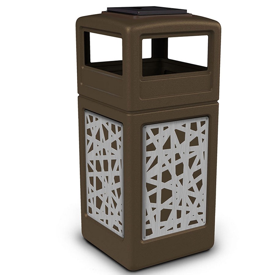 Commercial Zone Precision Series 42-Gallon Stainless Steel Intermingle Paneled Waste Container With Ashtray Dome Lid Brown 