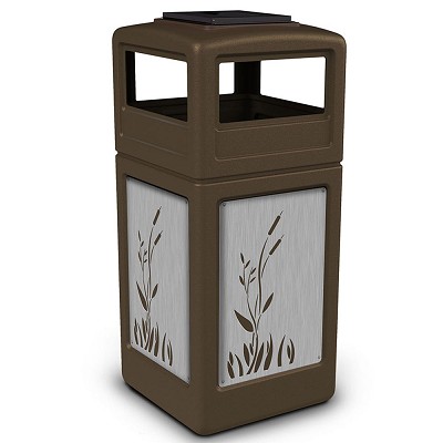 Commercial Zone Precision Series 42-Gallon Stainless Steel Cattails Paneled Waste Container With Ashtray Dome Lid Brown 