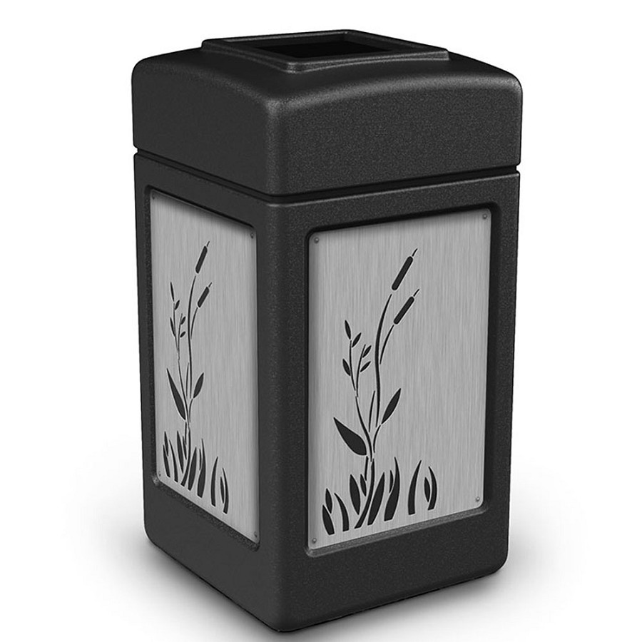 Commercial Zone Precision Series 42-Gallon Stainless Steel Cattails Paneled Waste Container Black 