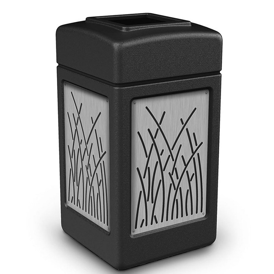Commercial Zone Precision Series 42-Gallon Stainless Steel Reed Paneled Waste Container Black 