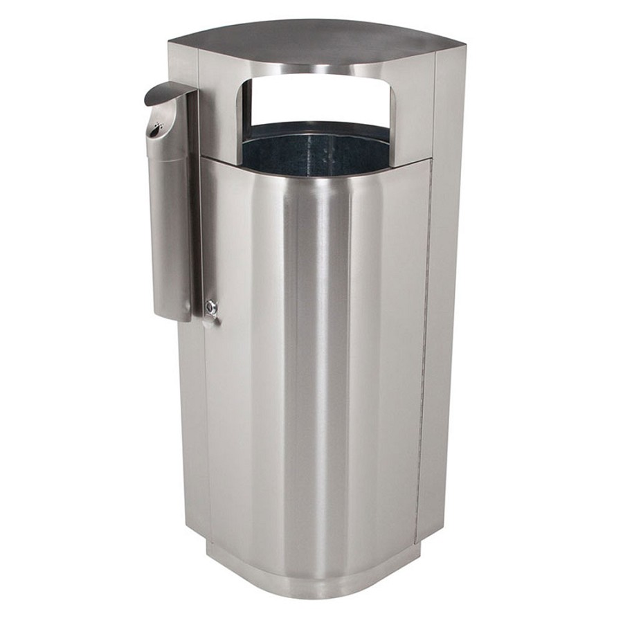 Commercial Zone Leafview Series 20-Gallon Waste Container With Cigarette Receptacle Stainless Steel 