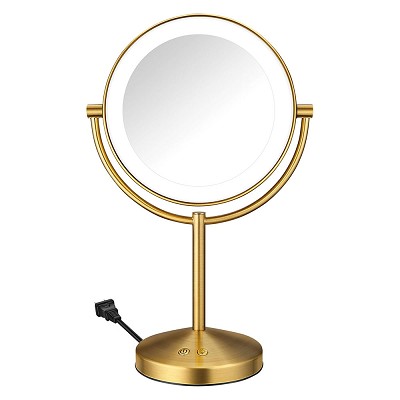 Conair BE401XB2WH 8.5' Double Sided Lighted Vanity Mirror 1X-10X Magnification Brushed Brass 2 Per Case Price Per Each 