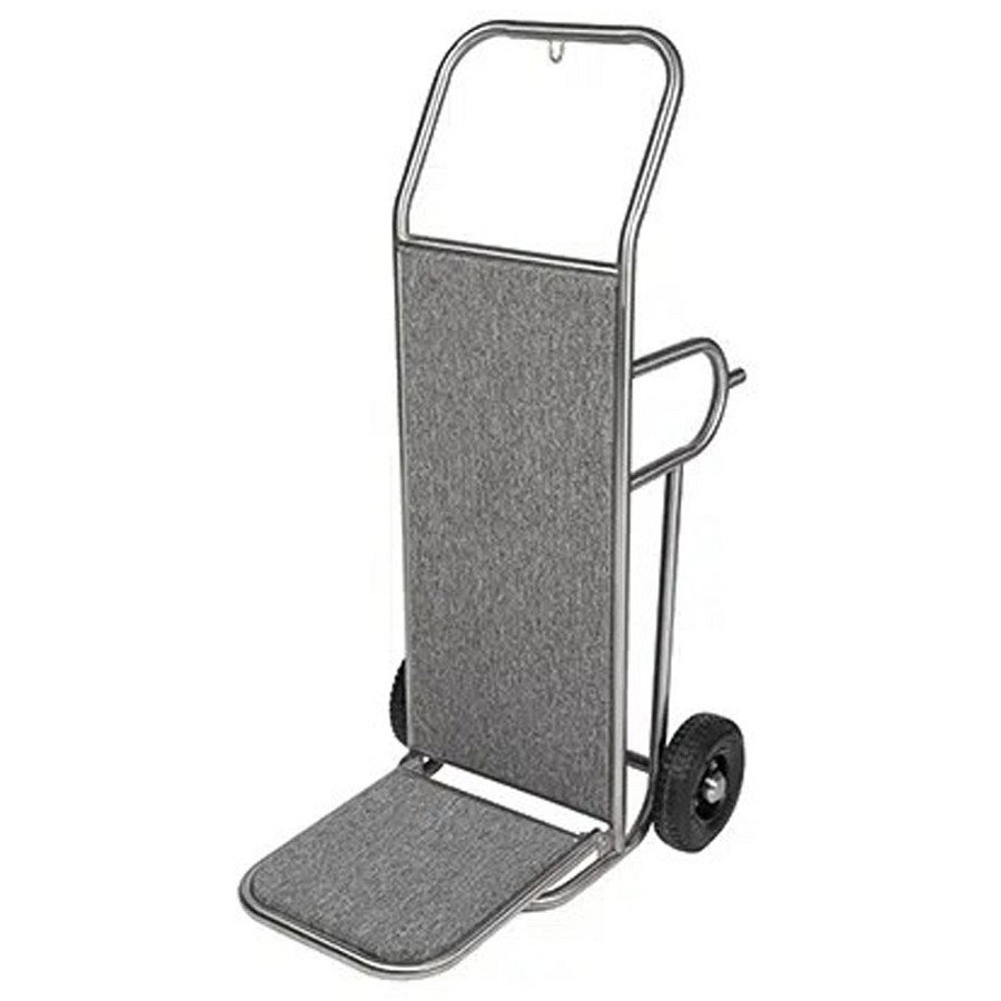 CSL Deluxe Bellman's Hand Truck Stainless Steel Tube Frame 8” Black Pneumatic Casters Gray Carpet 