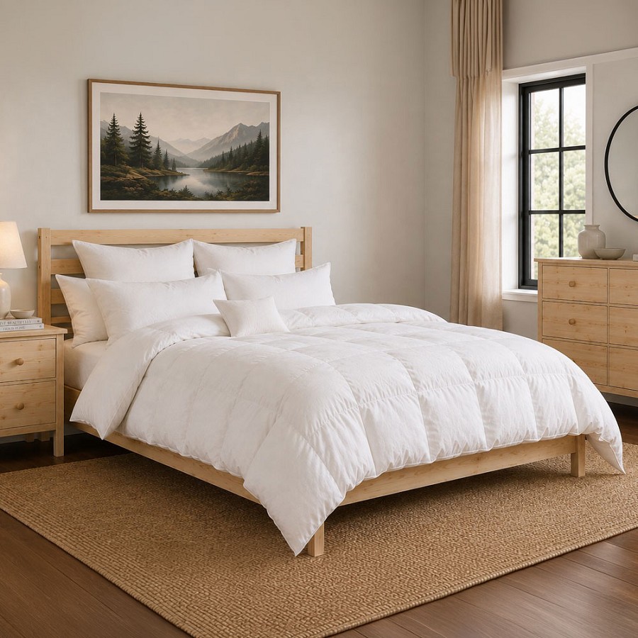 Downright Queen 20x30 25oz 50/50 Blended White Duck Down/White Duck Feather Pillow with T-233 100% Cotton Cover 8 Per Case Price Per Each 
