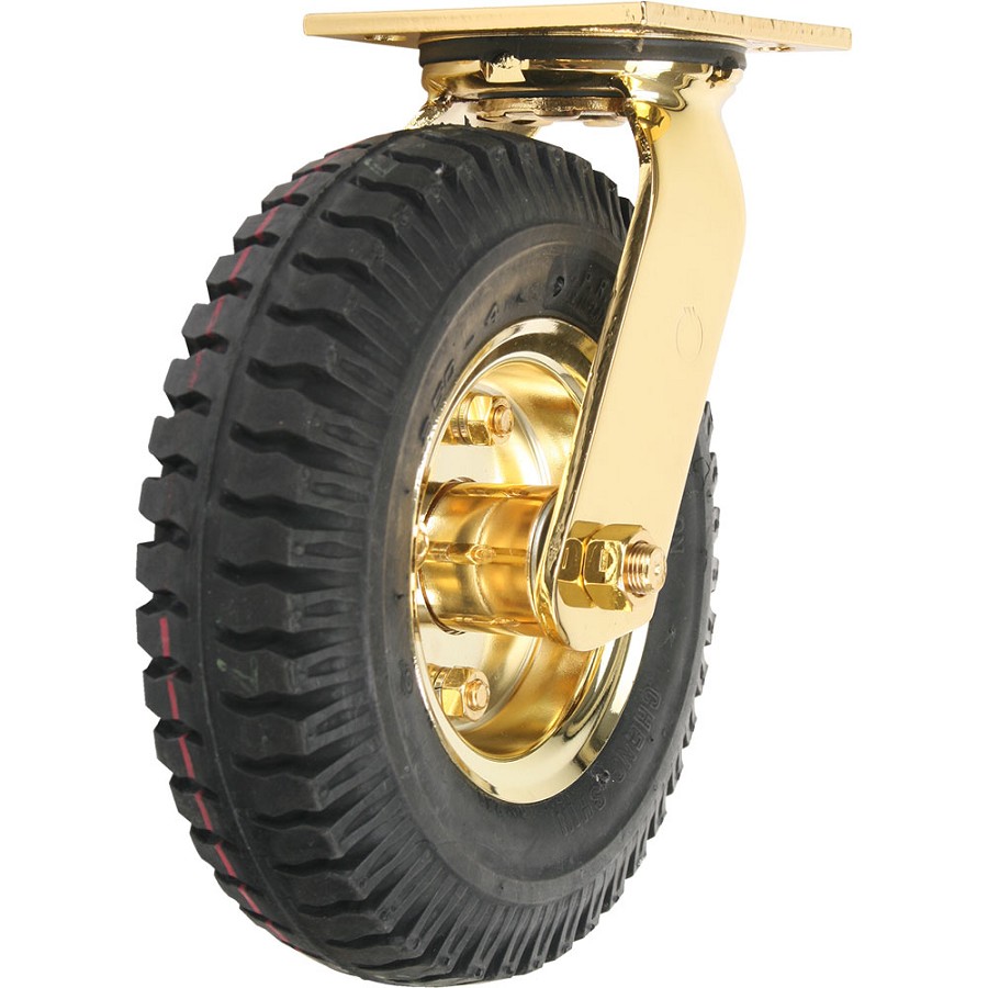 Forbes 8' Black Full Pneumatic Wheel & Brass Plated Swivel Caster Price Per Each 