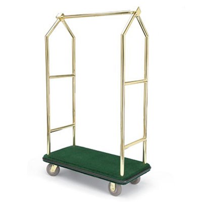 Forbes Deluxe Luggage Cart 1.5” Diameter Tubular Solid Brass Superstructure With Brass Cube Connections At Top 6' Cushion Gray Wheels in Brass Plated Forks 