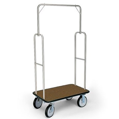 Forbes Standard Luggage Cart Brushed Stainless Steel Superstructure 8' Black Wheels 