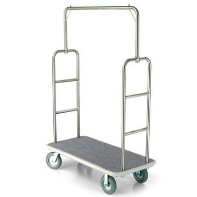 Forbes Standard Luggage Cart 1.25' Satin Diamond Textured Stainless Steel Superstructure 8' Cushion Grey Wheels 