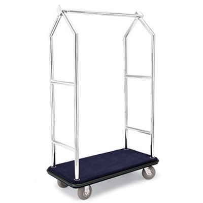 Forbes Deluxe Luggage Cart 1.5” Diameter Tubular Brushed Stainless Steel Superstructure & Cube Connections at Top 6' Cushion Gray Wheels in Chrome Plated Forks 