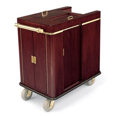 Forbes Furniture-Style Lobby Cart Finished in Wood Veneer 6' Grey Cushion Wheels in Brass Plated Casters 