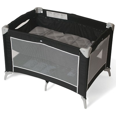Foundations Sleep n Store Portable Crib With Bassinet Mod Plaid Graphite 