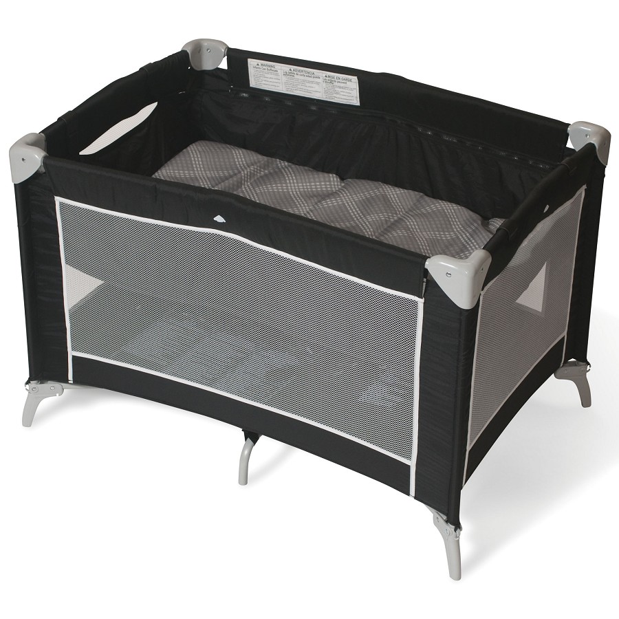 Foundations Sleep n Store Portable Crib With Bassinet Mod Plaid Graphite 
