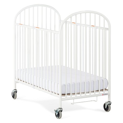 Foundations Compact Pinnacle RTA Steel Folding Crib With Oversized Commercial Casters & 4' Foam Mattress White 