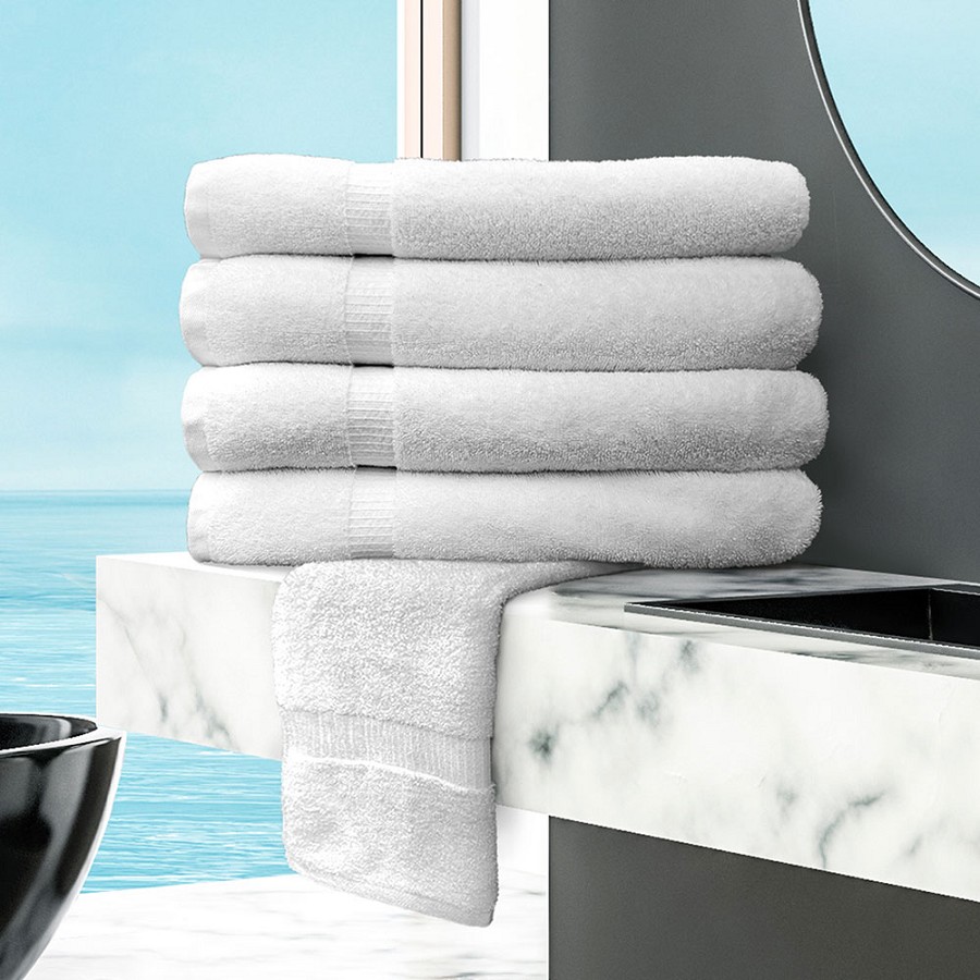 Ganesh Oxford Bellezza Bath Towels 27x54 100% Ringspun Cotton Dobby Border & Dobby Hemmed White 14Lb/Dz 3 Dz Per Case Price Per Dz 
