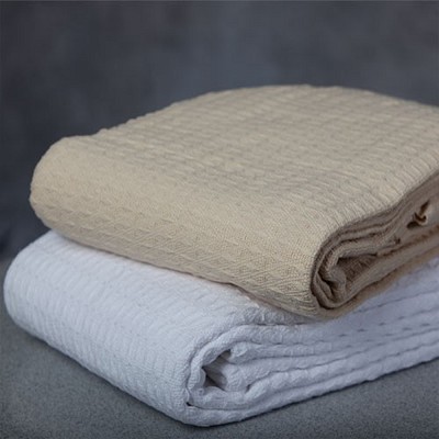 Ganesh Oxford Jaipur Big Honeycomb Thermal Blanket King 108x90 100% Cotton White or Beige 6 Per Case Price Per Each 