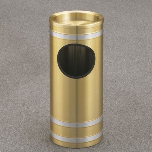 Glaro 3-Gallon 'Capri' WasteMaster Collection Sand Cover Ash/Trash Receptacles Satin Brass With Satin Aluminum Bands 
