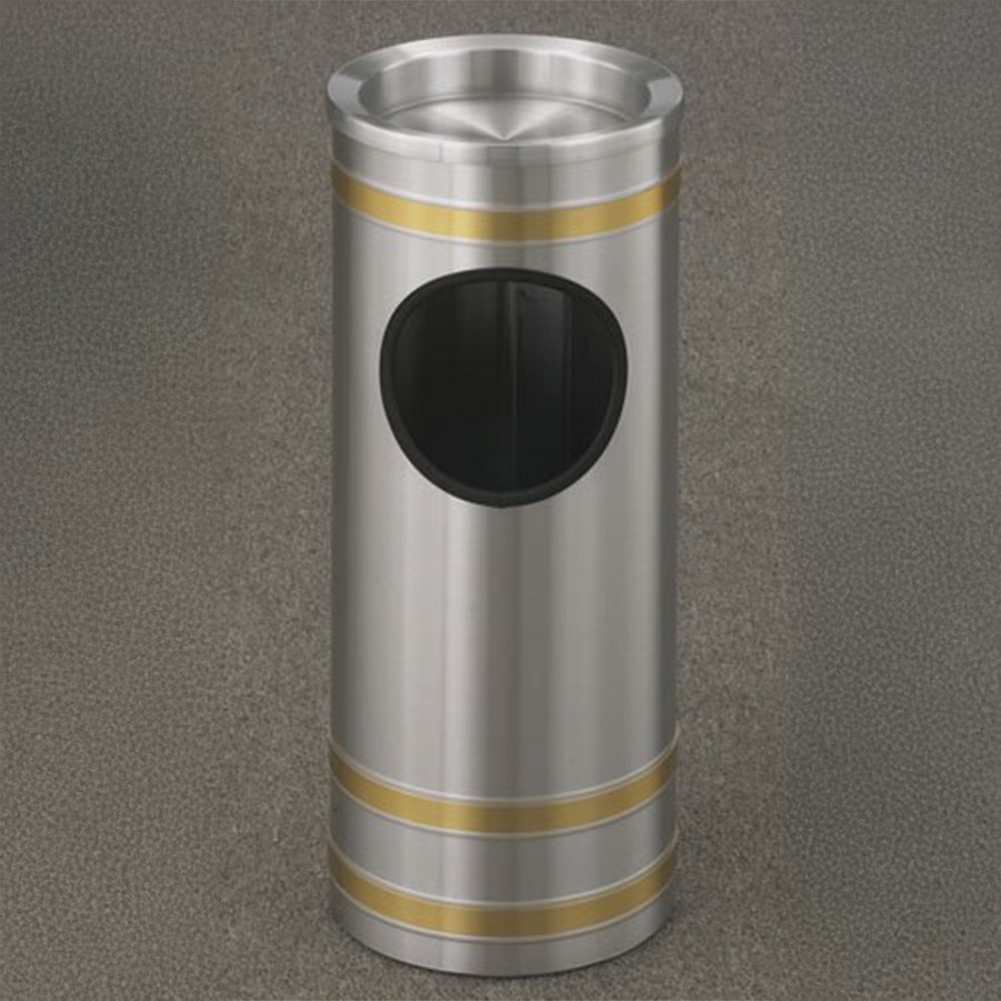 Glaro 3-Gallon 'Capri' WasteMaster Collection Sand Cover Ash/Trash Receptacles Satin Aluminum With Satin Brass Bands 