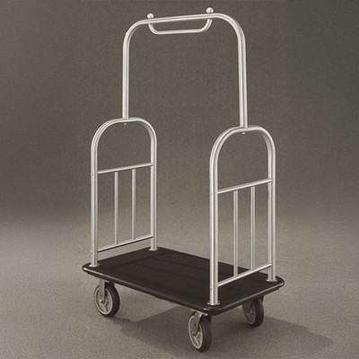 Glaro Glider Deluxe 4 Wheel Bellman Carts With Hanging Bar & 8' Solid Rubber Wheels Satin Aluminum or Satin Brass Finish 