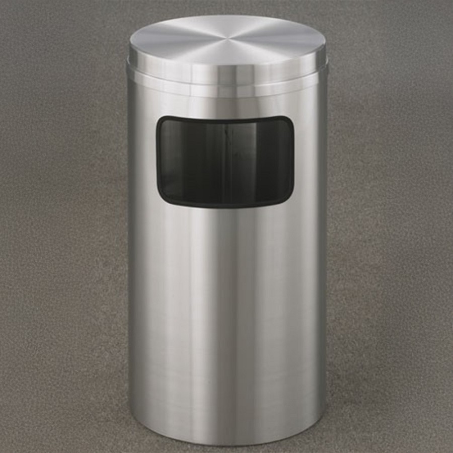 Glaro 10-Gallon 'New Yorker' WasteMaster Collection Flat Top Waste Receptacles Satin Aluminum 