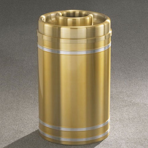 Glaro 33-Gallon 'Capri' WasteMaster Collection Donut Cover Ash/Trash Receptacles Satin Brass With Satin Aluminum Bands 