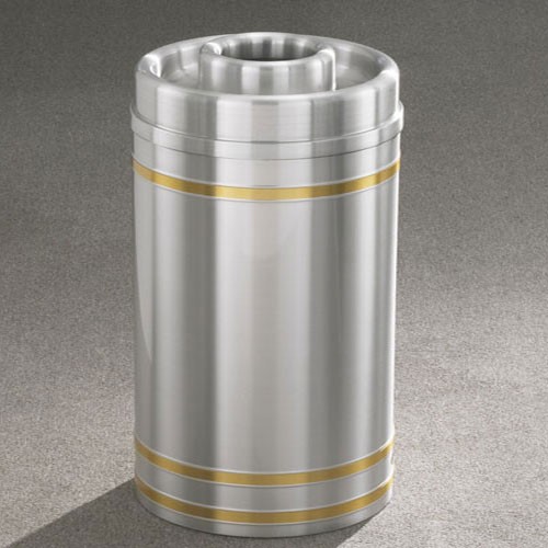 Glaro 33-Gallon 'Capri' WasteMaster Collection Donut Cover Ash/Trash Receptacles Satin Aluminum With Satin Brass Bands 