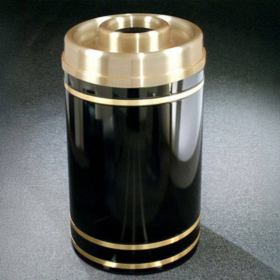 Glaro 33-Gallon 'Monte Carlo' WasteMaster Collection Donut Top Ash/Trash Receptacles With Satin Brass Bands & Covers Designer Color Finish 