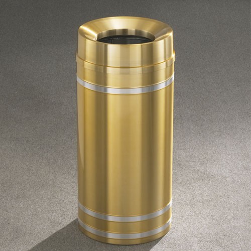Glaro 16-Gallon 'Capri' WasteMaster Collection Funnel Top Waste Receptacles Satin Brass With Satin Aluminum Bands 