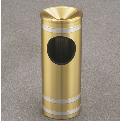 Glaro 3-Gallon 'Capri' WasteMaster Collection Funnel Top Ash/Trash Receptacles Satin Brass With Satin Aluminum Bands 