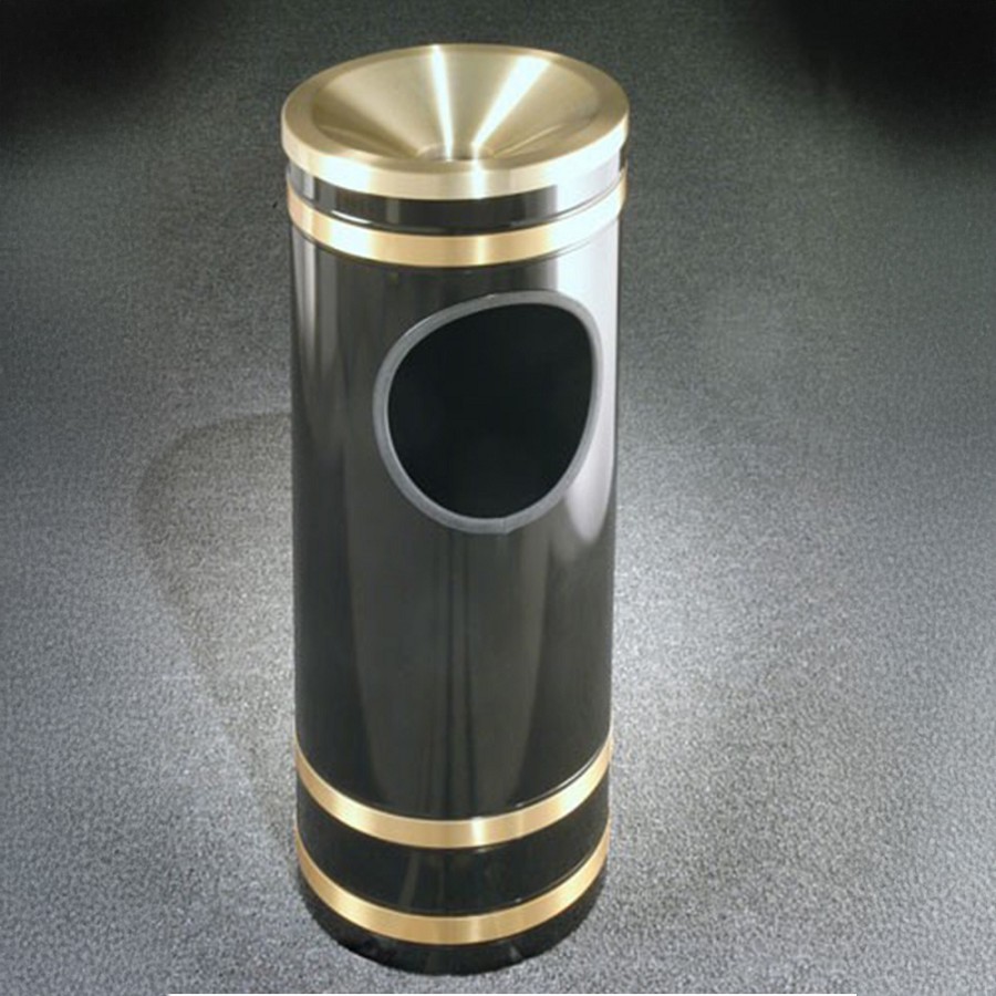 Glaro 3-Gallon 'Monte Carlo' WasteMaster Collection Funnel Cover Ash/Trash Receptacles With Satin Brass Bands & Covers Designer Color Finish 