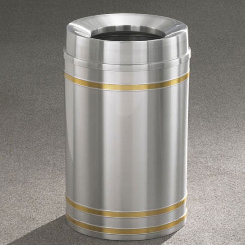 Glaro 33-Gallon 'Capri' WasteMaster Collection Funnel Top Waste Receptacles Satin Aluminum With Satin Brass Bands 