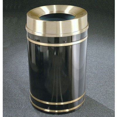 Glaro 33-Gallon 'Monte Carlo' WasteMaster Collection Funnel Top Waste Receptacles With Satin Brass Bands & Covers Designer Color Finish 