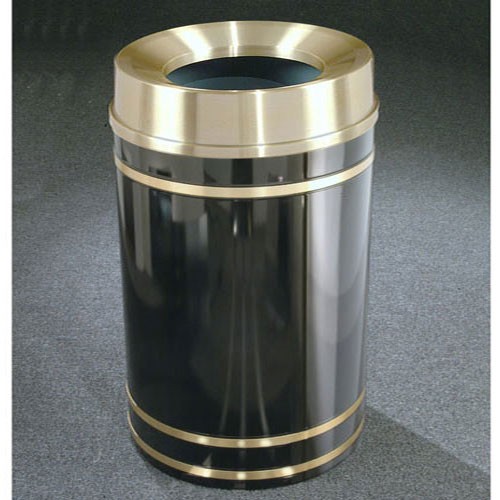 Glaro 33-Gallon 'Monte Carlo' WasteMaster Collection Funnel Top Waste Receptacles With Satin Brass Bands & Covers Designer Color Finish 