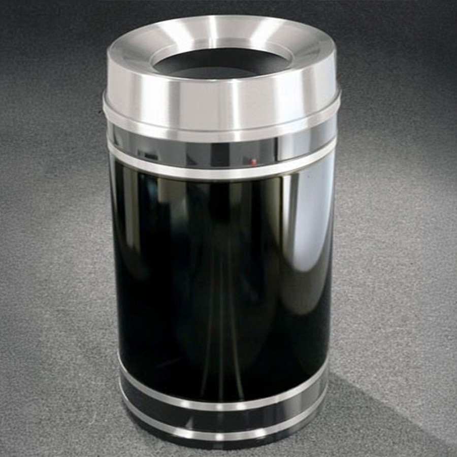 Glaro 33-Gallon 'Monte Carlo' WasteMaster Collection Funnel Top Waste Receptacles With Satin Aluminum Bands & Covers Designer Color Finish 