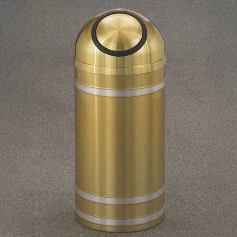 Glaro 8-Gallon 'Capri' WasteMaster Collection Dome Top Self Closing Waste Receptacles Satin Brass With Satin Aluminum Bands 