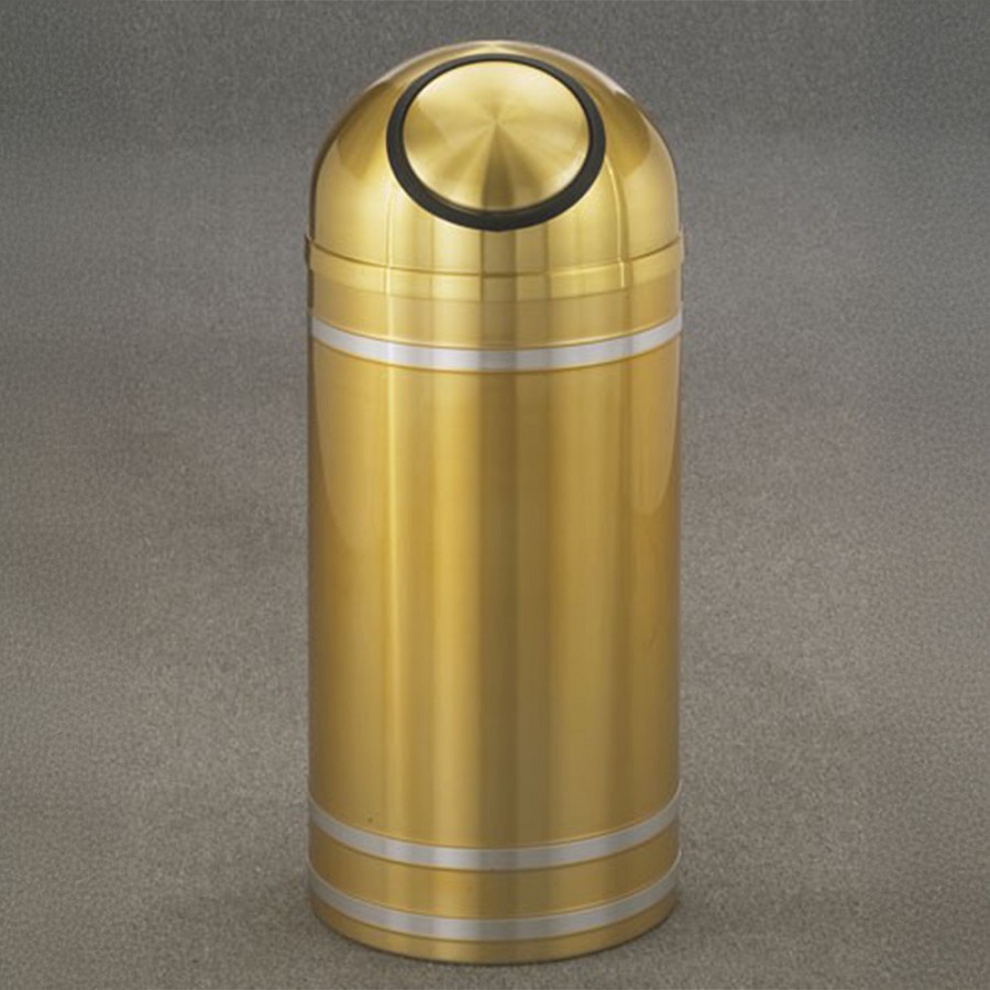 Glaro 16-Gallon 'Capri' WasteMaster Collection Dome Top Self Closing Waste Receptacles Satin Brass With Satin Aluminum Bands 