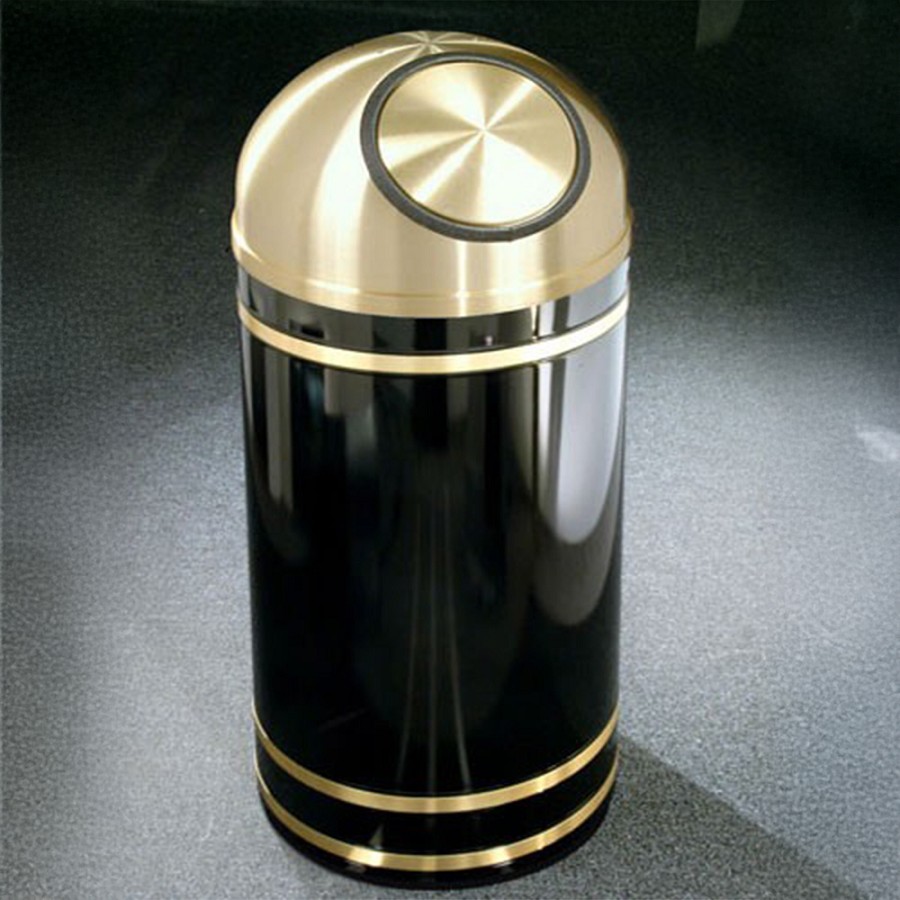Glaro 16-Gallon 'Monte Carlo' WasteMaster Collection Dome Top Self Closing Waste Receptacles With Satin Brass Bands & Covers Designer Color Finish 