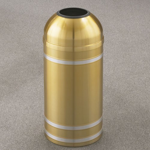 Glaro 8-Gallon 'Capri' WasteMaster Collection Open Dome Top Waste Receptacles Satin Brass With Satin Aluminum Bands 