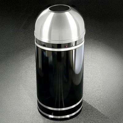 Glaro 8-Gallon 'Monte Carlo' WasteMaster Collection Open Dome Top Waste Receptacles With Satin Aluminum Bands & Covers Designer Color Finish 
