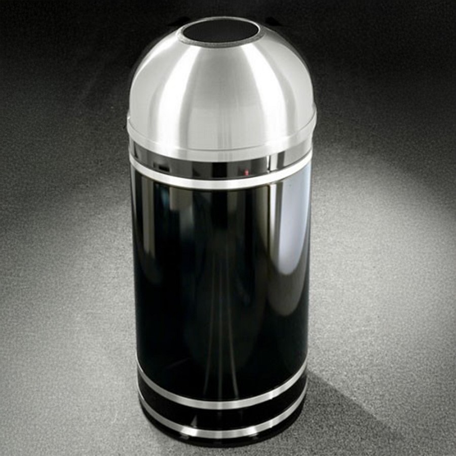 Glaro 8-Gallon 'Monte Carlo' WasteMaster Collection Open Dome Top Waste Receptacles With Satin Aluminum Bands & Covers Designer Color Finish 