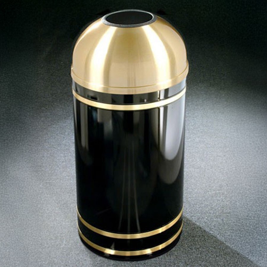 Glaro 16-Gallon 'Monte Carlo' WasteMaster Collection Open Dome Top Waste Receptacles With Satin Brass Bands & Covers Designer Color Finish 