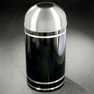 Glaro 16-Gallon 'Monte Carlo' WasteMaster Collection Open Dome Top Waste Receptacles With Satin Aluminum Bands & Covers Designer Color Finish 