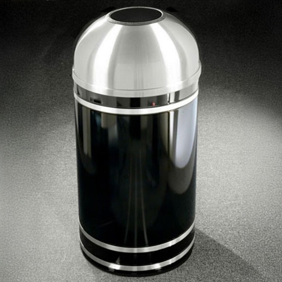 Glaro 16-Gallon 'Monte Carlo' WasteMaster Collection Open Dome Top Waste Receptacles With Satin Aluminum Bands & Covers Designer Color Finish 
