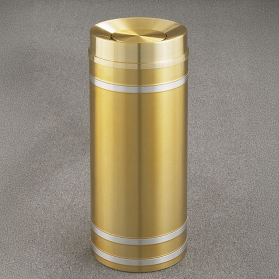 Glaro 12-Gallon 'Capri' WasteMaster Collection Tip Action Top Waste Receptacles Satin Brass With Satin Aluminum Bands 