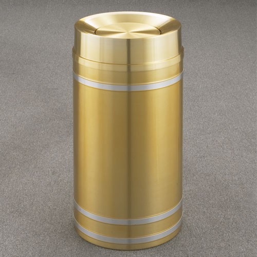 Glaro 16-Gallon 'Capri' WasteMaster Collection Tip Action Top Waste Receptacles Satin Brass With Satin Aluminum Bands 