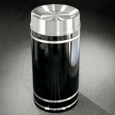 Glaro 16-Gallon 'Monte Carlo' WasteMaster Collection Tip Action Top Waste Receptacles With Satin Aluminum Bands & Covers Designer Color Finish 