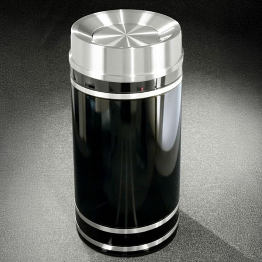 Glaro 16-Gallon 'Monte Carlo' WasteMaster Collection Tip Action Top Waste Receptacles With Satin Aluminum Bands & Covers Designer Color Finish 