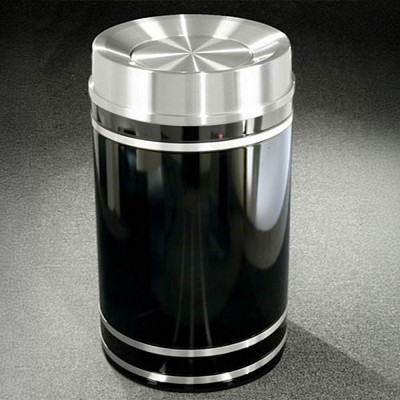 Glaro 33-Gallon 'Monte Carlo' WasteMaster Collection Tip Action Top Waste Receptacles With Satin Aluminum Bands & Covers Designer Color Finish 